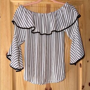 Maurices Black and White Striped Ruffle Blouse